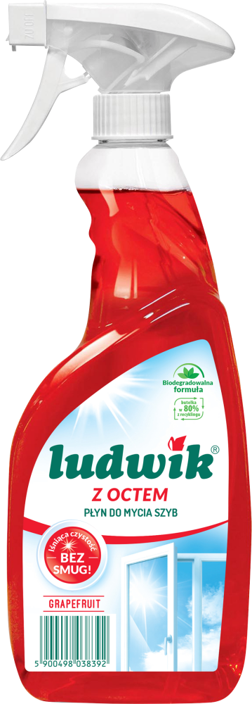 Płyn do mycia szyb i glazury Ludwik, z rozpylaczem, grapefruit z octem, 600ml