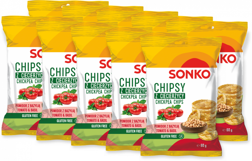 10x Chipsy z ciecierzycy Sonko, pomidor z bazylią, 60g