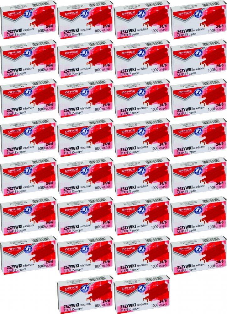 100x Zszywki Office Products, 24/6, 1000 sztuk, miedziany