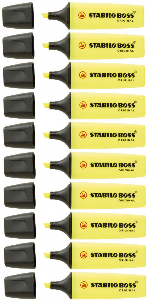 10x Zakreślacz Stabilo, Boss Original, ścięta, żółty