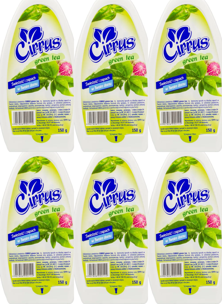 6x Odświeżacz powietrza Cirrus, green tea, żel, 150g
