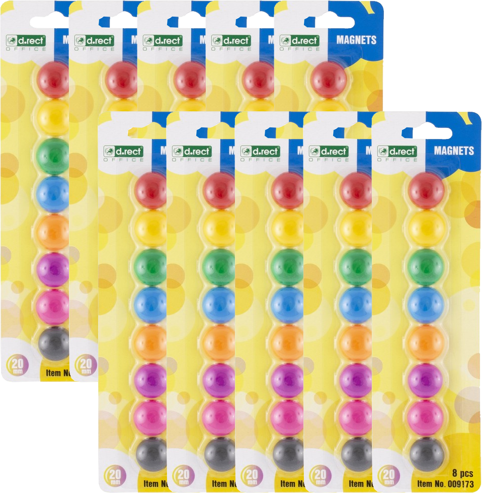 10x Magnesy D.Rect, 20mm, 8 sztuk, mix kolorów