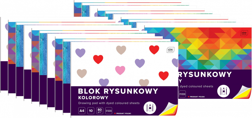 20x Blok rysunkowy Interdruk, A4, 10 kartek, kolorowy, mix wzorów
