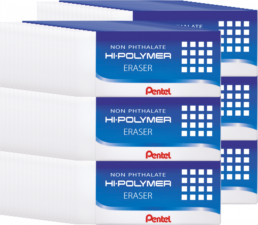 108x Gumka ołówkowa Pentel ZEH Hi-Polymer, 65x24.2x12.4mm, biały