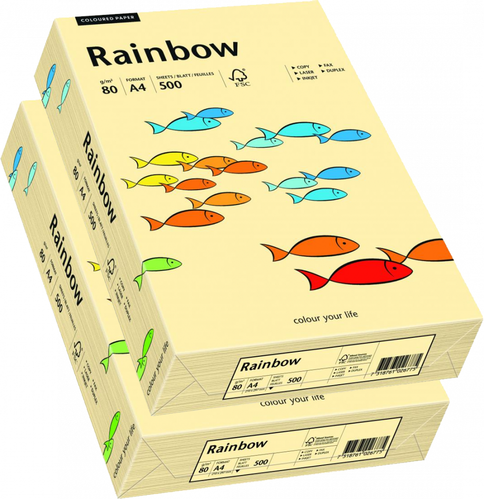 2x Papier ksero ekologiczny Rainbow, A4, 80g/m2, 500 arkuszy, kość słoniowa (R06)