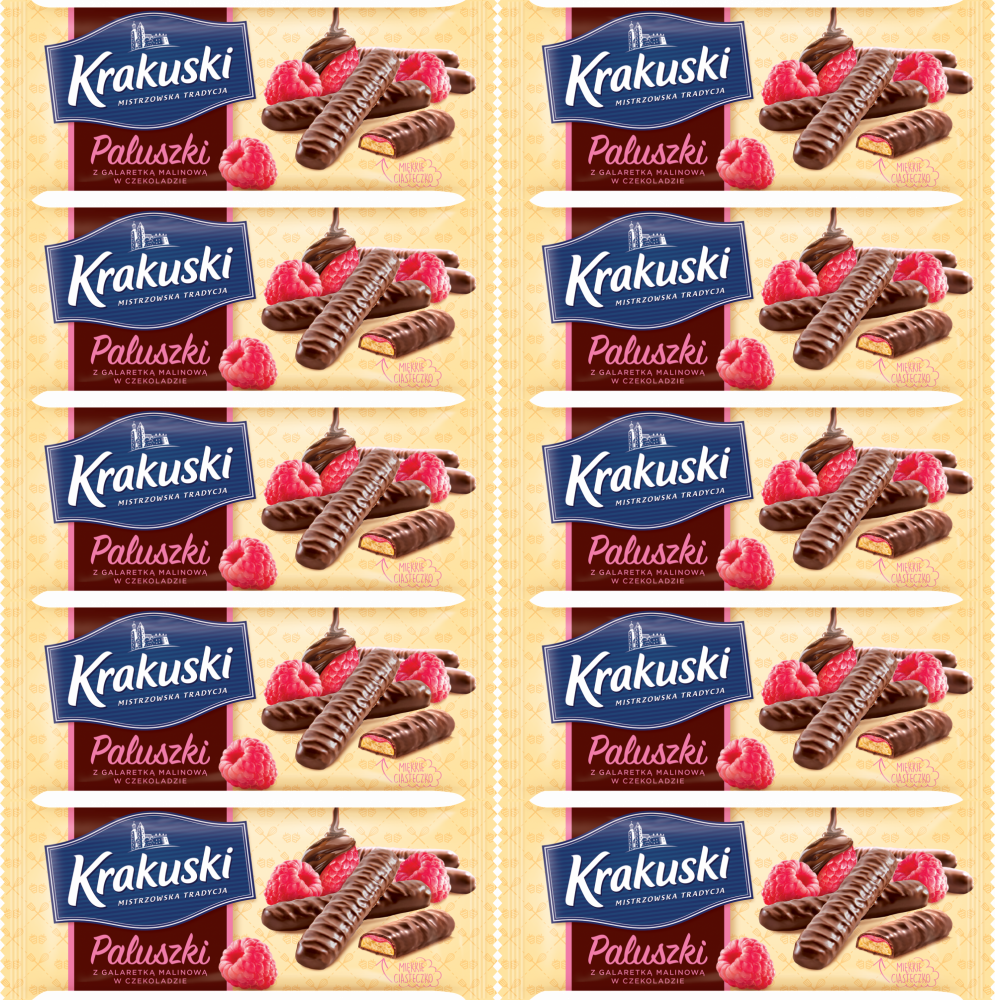 10x Ciastka paluszki z galaretką Krakuski, malinowy, 144g