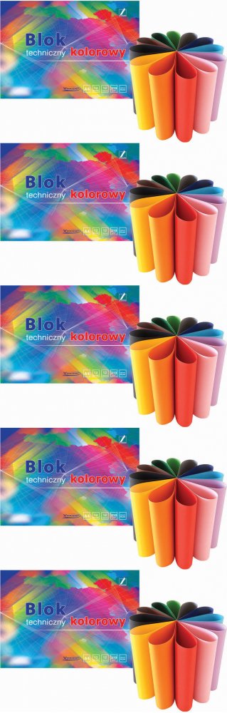 5x Blok techniczny Kreska Vincent, A4, 12 kartek, kolorowy