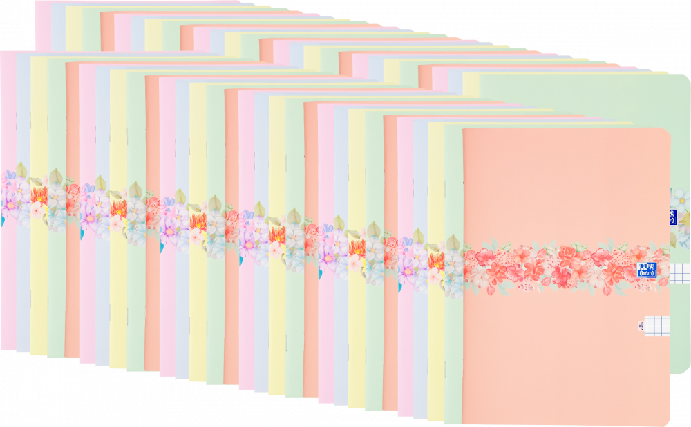 100x Zeszyt w kratkę Oxford Flowers, A5, miękka oprawa, 32 kartki, mix wzorów