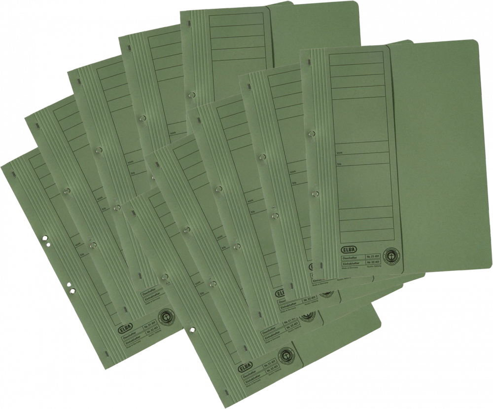 10x Skoroszyt kartonowy oczkowy Elba, 1/2 A4, do 150 kartek, 250 g/m2, zielony