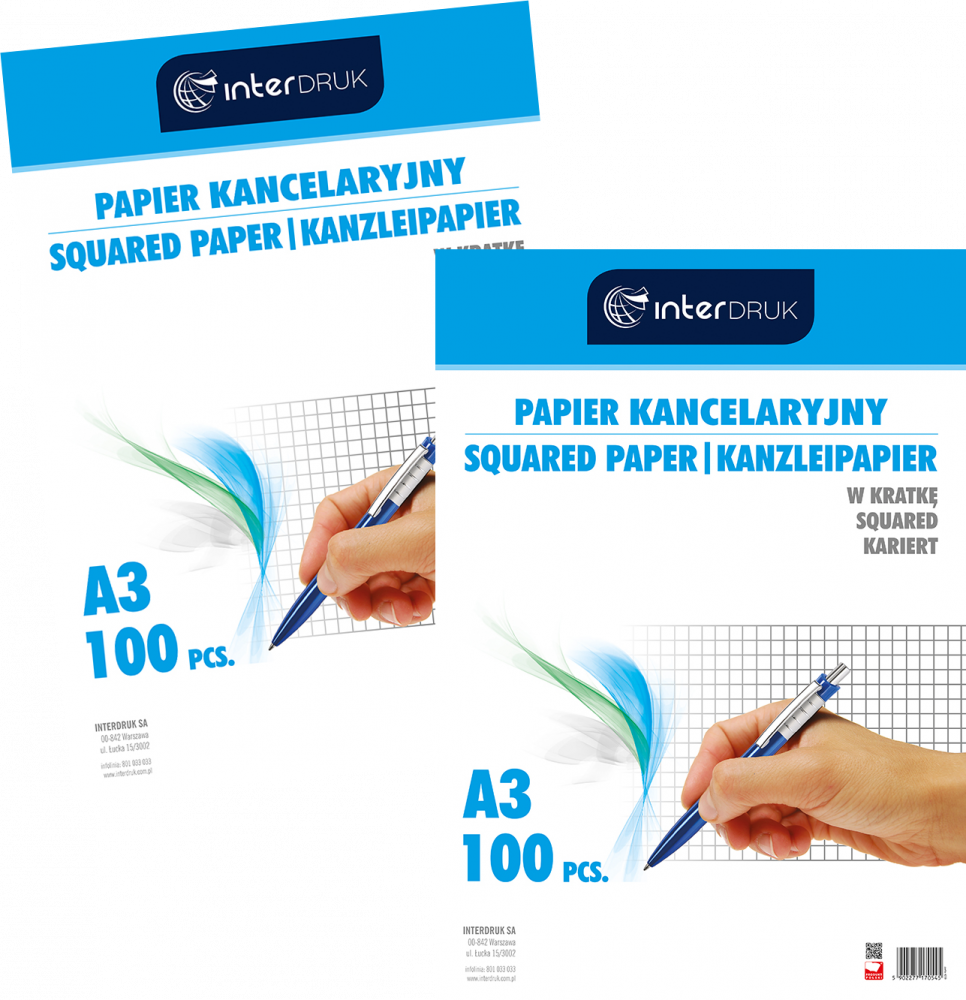2x Papier kancelaryjny Interdruk, A3, w kratkę, 100 arkuszy