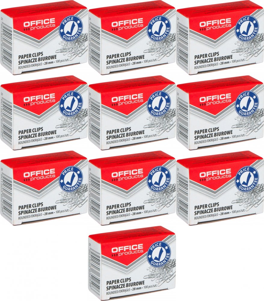 10x Spinacz Office Products, okrągły, 28mm, 100 sztuk, srebrny