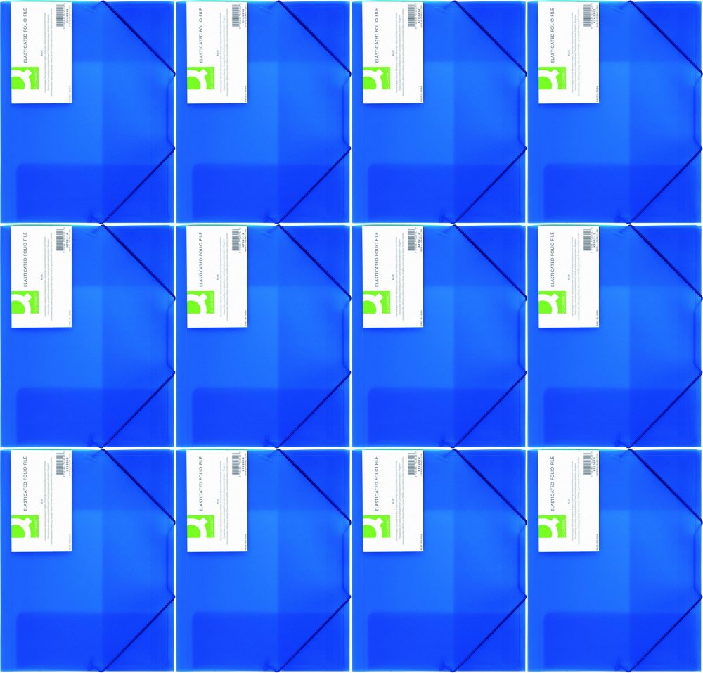 12x Teczka z gumką Q-connect, A4, plastikowa, 3-skrzydłowa, transparentny niebieski