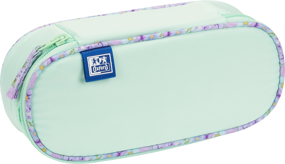 Piórnik z klapką Oxford Flowers, bez wyposażenia, 23.5x8.5x5cm, poliester, zielony pastelowy