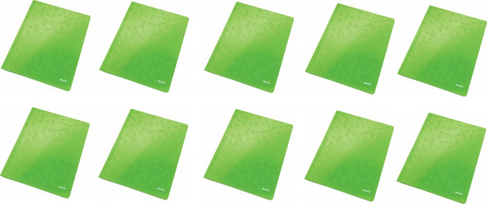 10x Skoroszyt kartonowy bez oczek Leitz Wow, A4, do 60 kartek, 300g/m2, zielony metalik