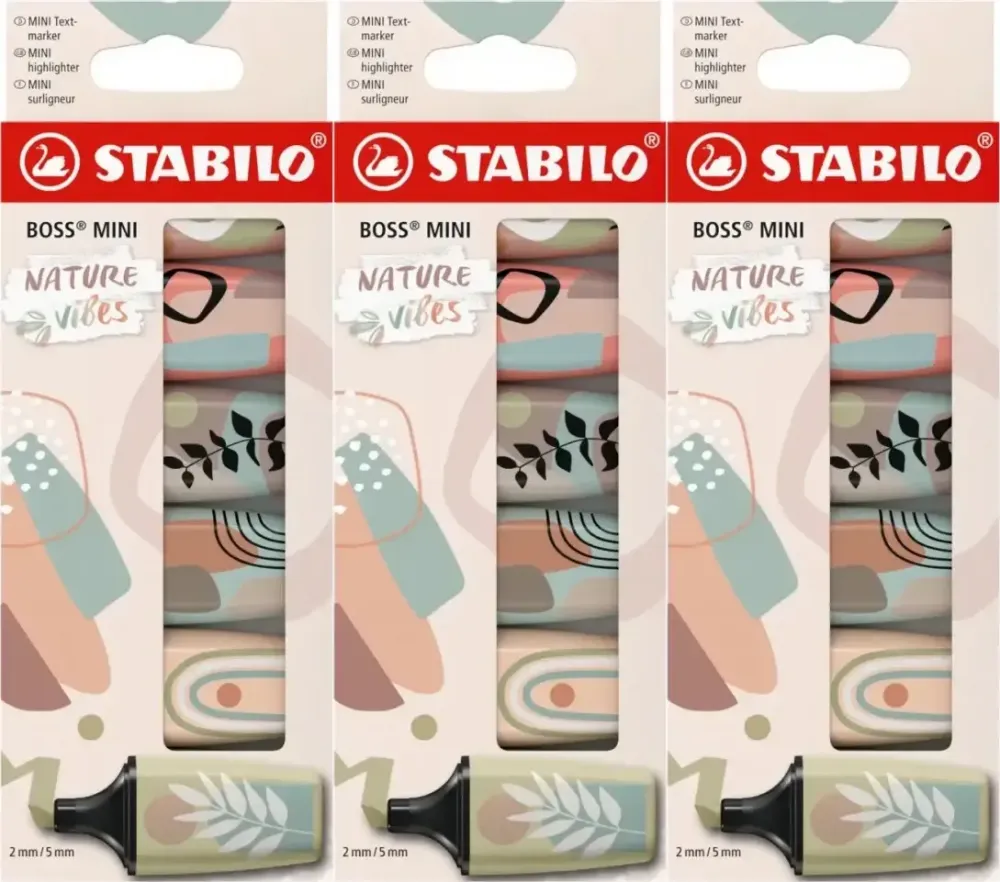 3x Zakreślacze Stabilo Boss Mini Nature Vibes, ścięta, 6 sztuk, mix kolorów