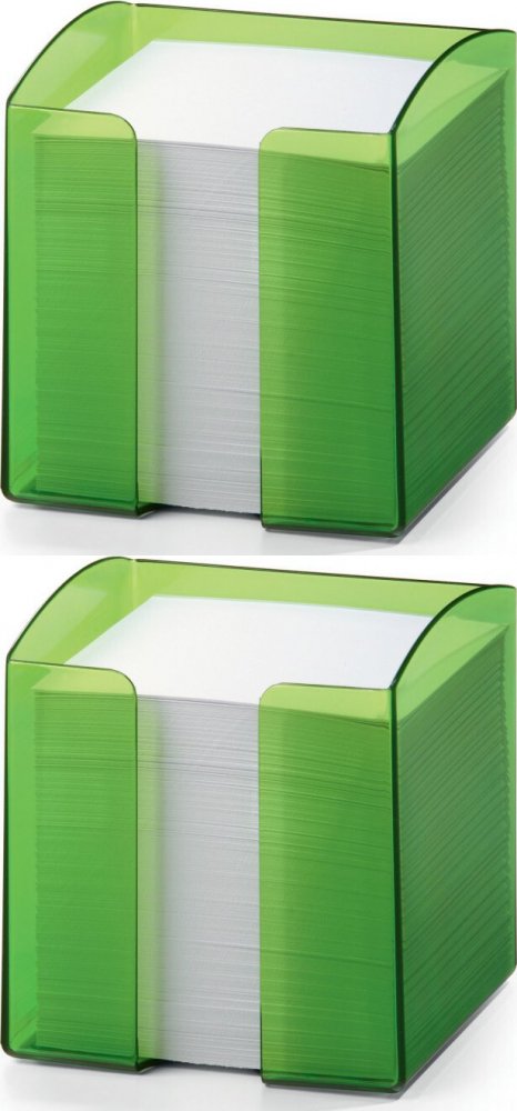 2x Pojemnik z białymi karteczkami Durable Trend, 100x105x100mm, 800 karteczek, transparentny zielony