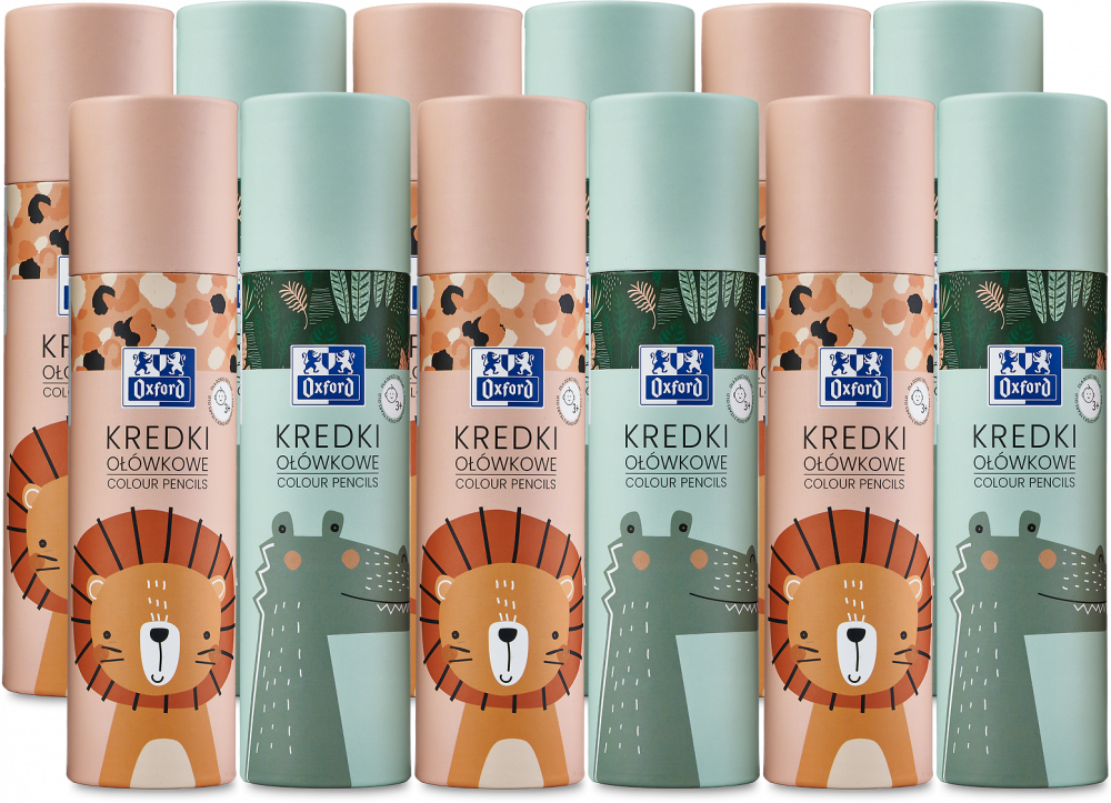 12x Kredki ołówkowe Oxford Kids, w tubie, 24 sztuki + 2 gratis (złoty i srebrny), mix kolorów