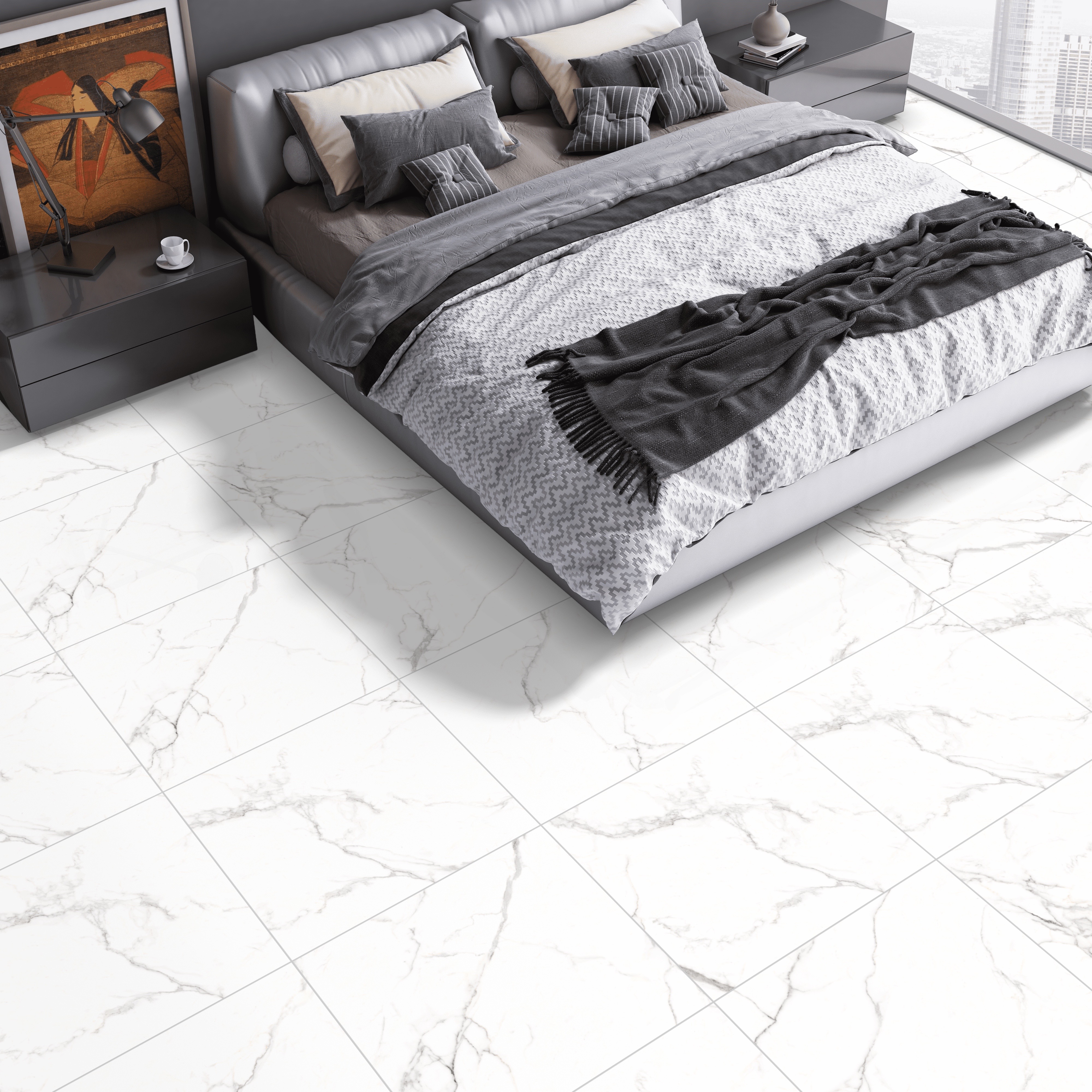 Ego Ceramics Reno Statuario płytka ścienno-podłogowa 60x60 cm biała-szara