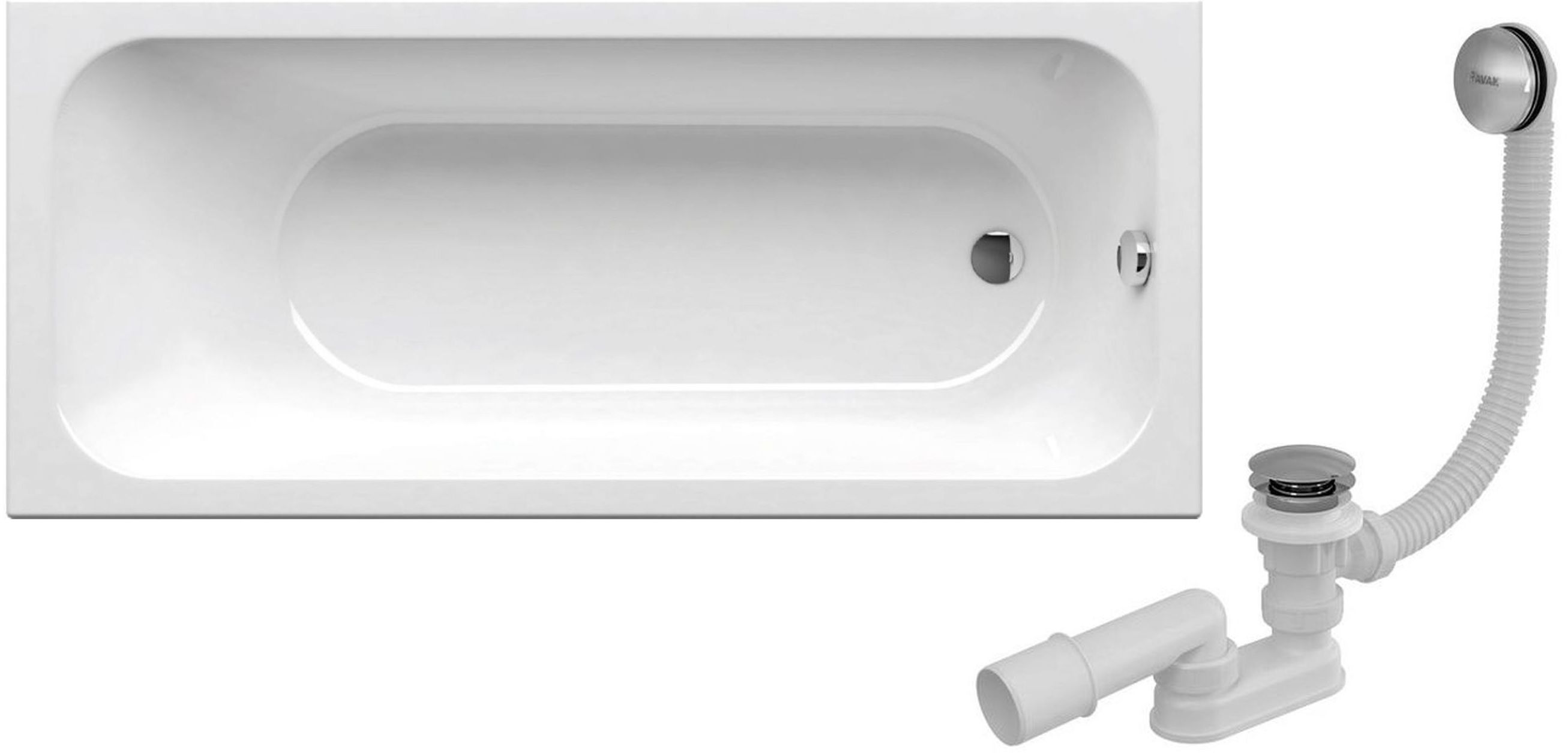 Zestaw Ravak Chrome Slim wanna prostokątna 160x70 cm ze stalażem i syfonem chrom (C731300000, GPX2240015, X01377)