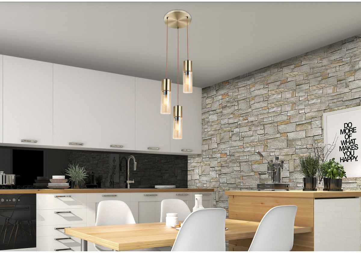 Globo Lighting Annika lampa wisząca 3x25W złoty mat/szkło bursztynowe 21000-3HM