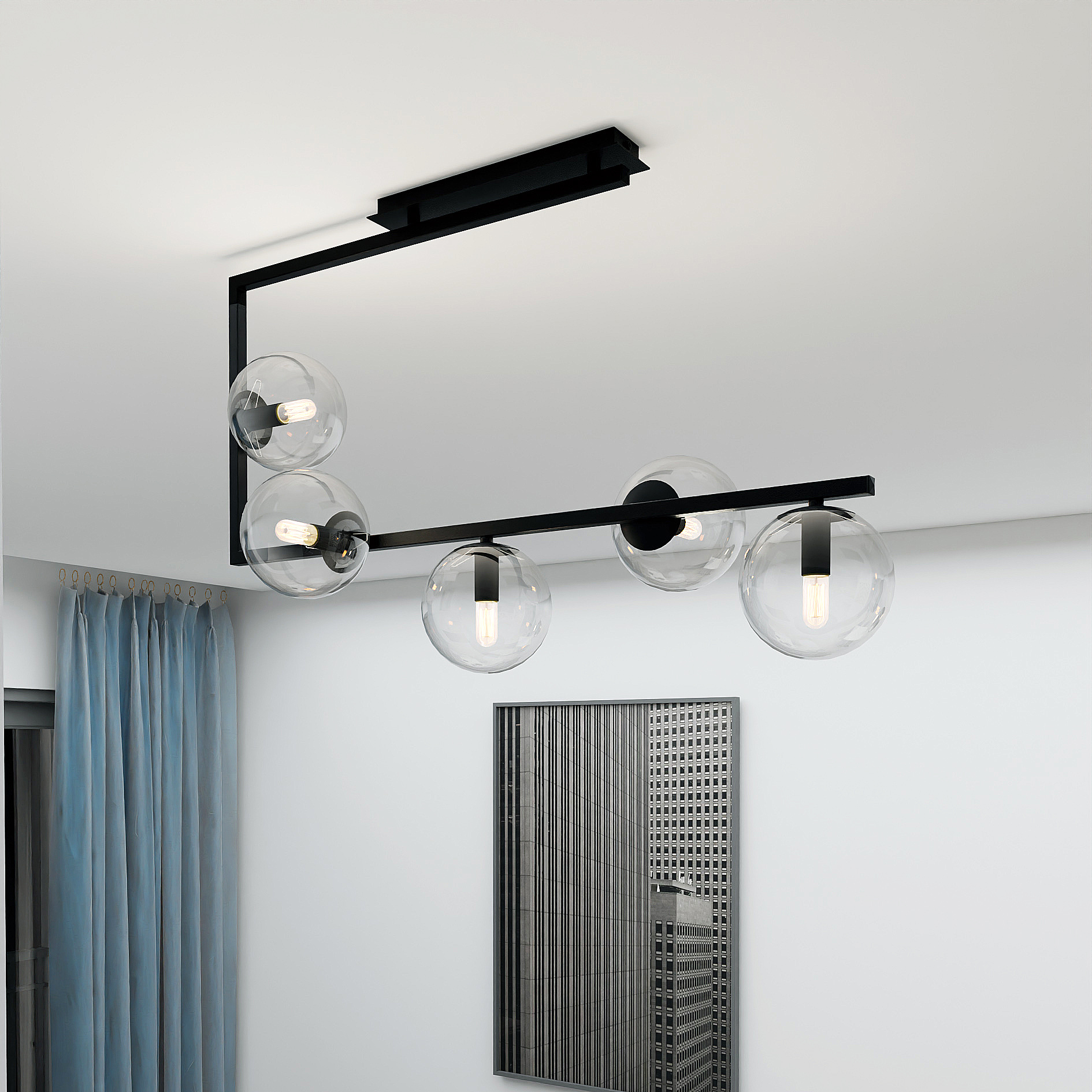 Emibig Soma lampa podsufitowa 5x10W czarny/szkło przezroczyste 1289/5