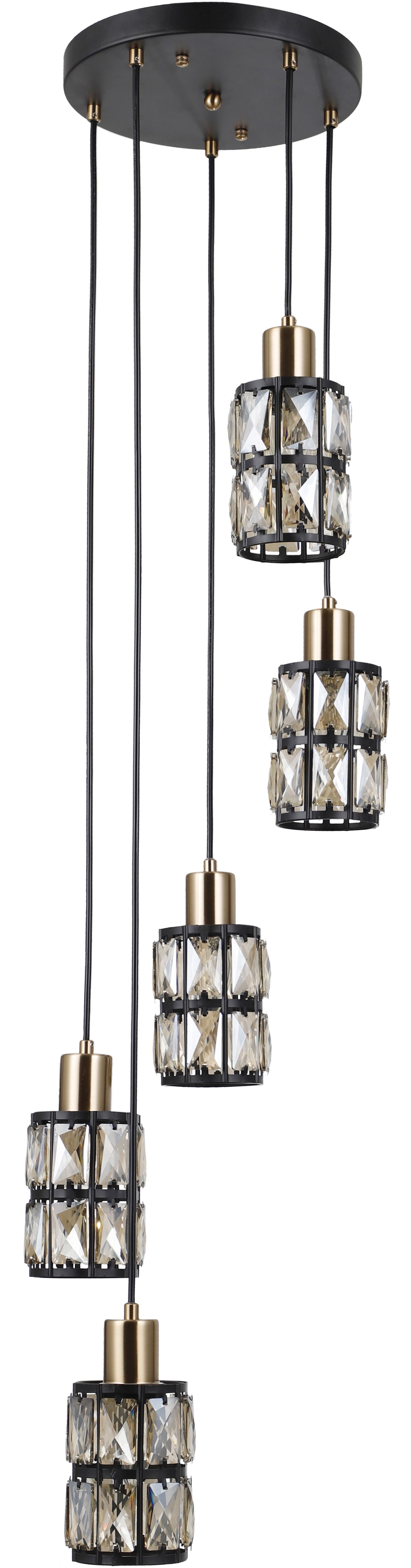 Italux Menfi lampa wisząca 5x40 W czarna-mosiądz-kryształ PND-44236-5-BK-GD