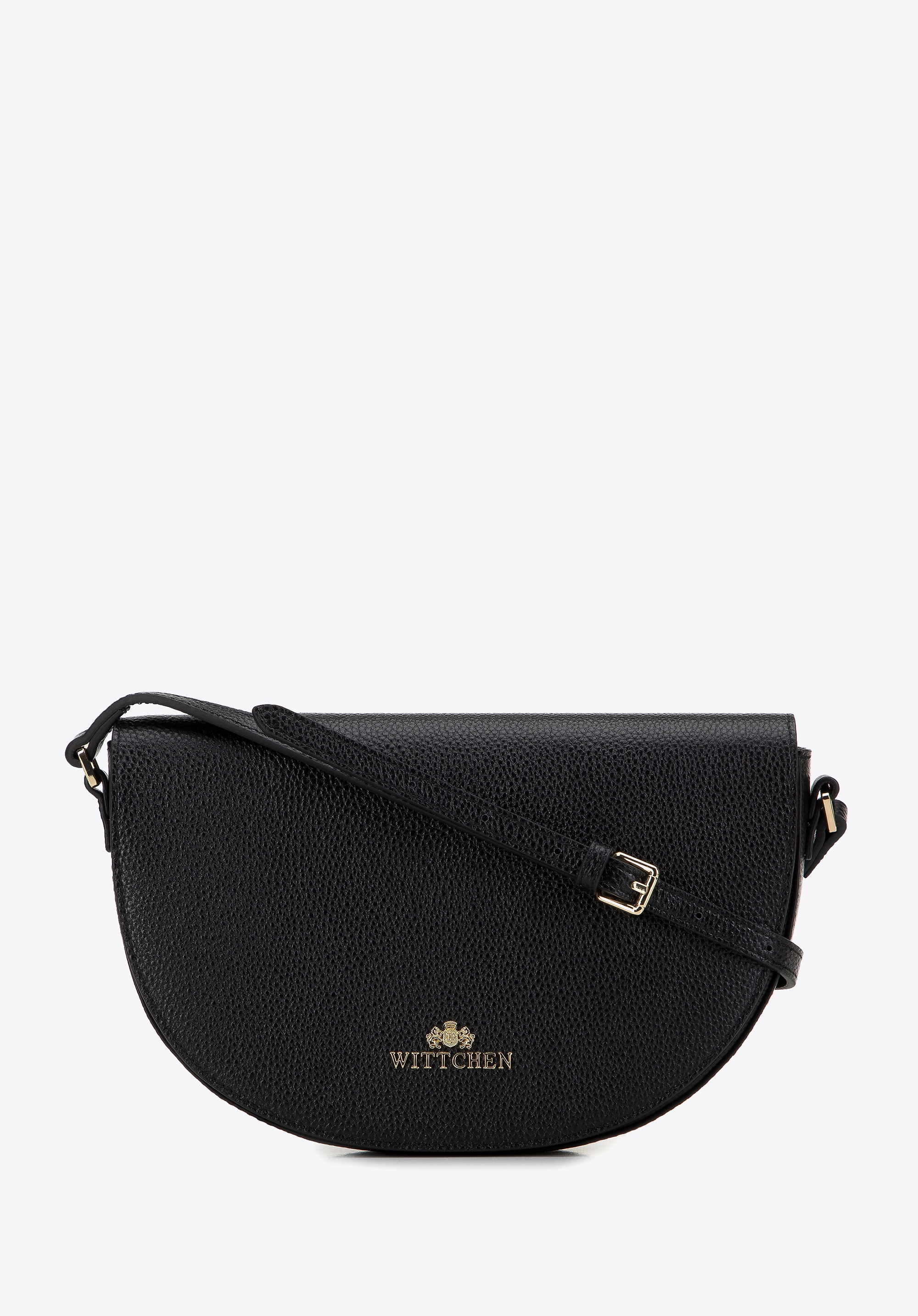 Damska saddle bag z groszkowanej skóry czarno-złota