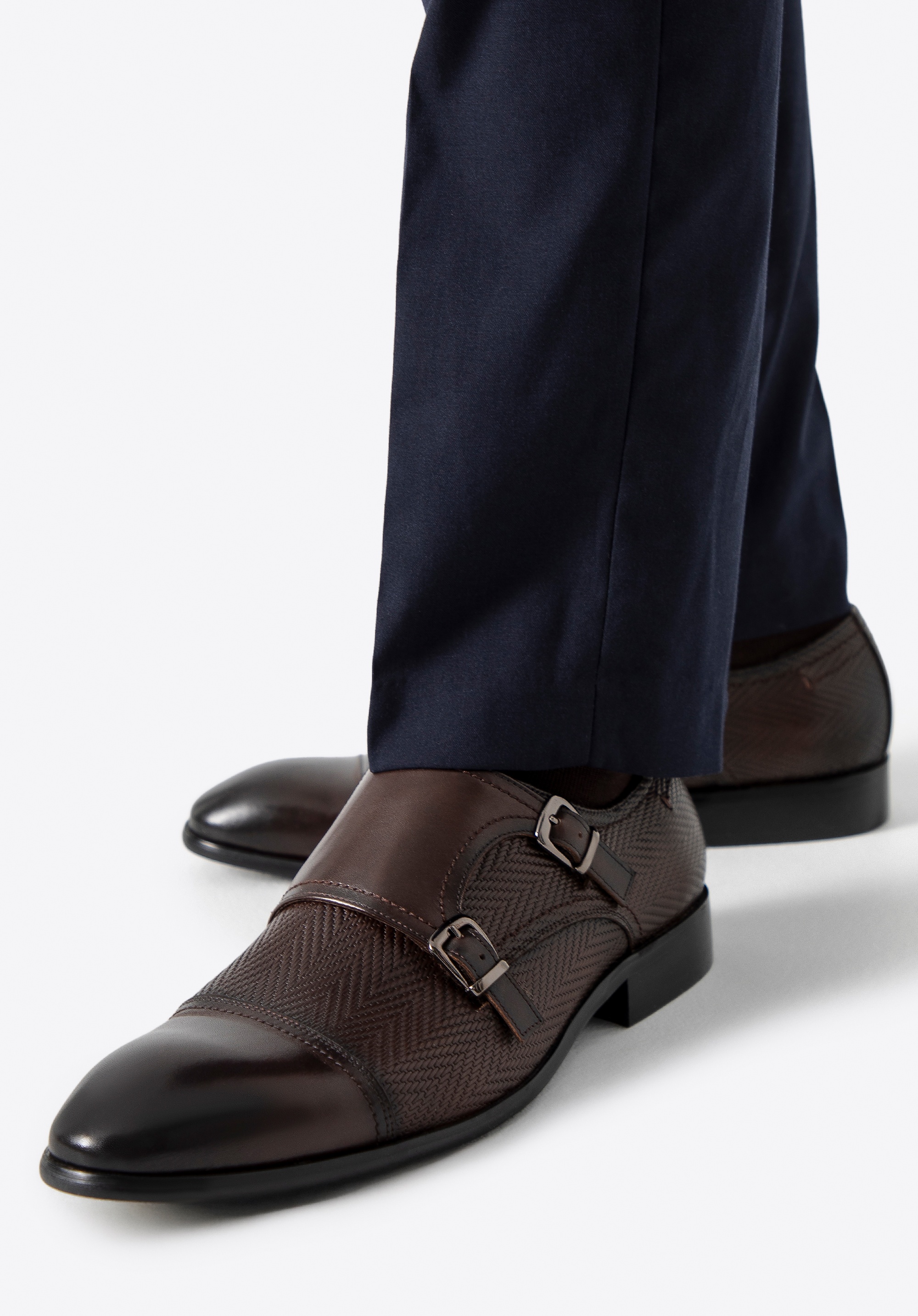 Double monki ze skóry naturalnej ciemny brąz