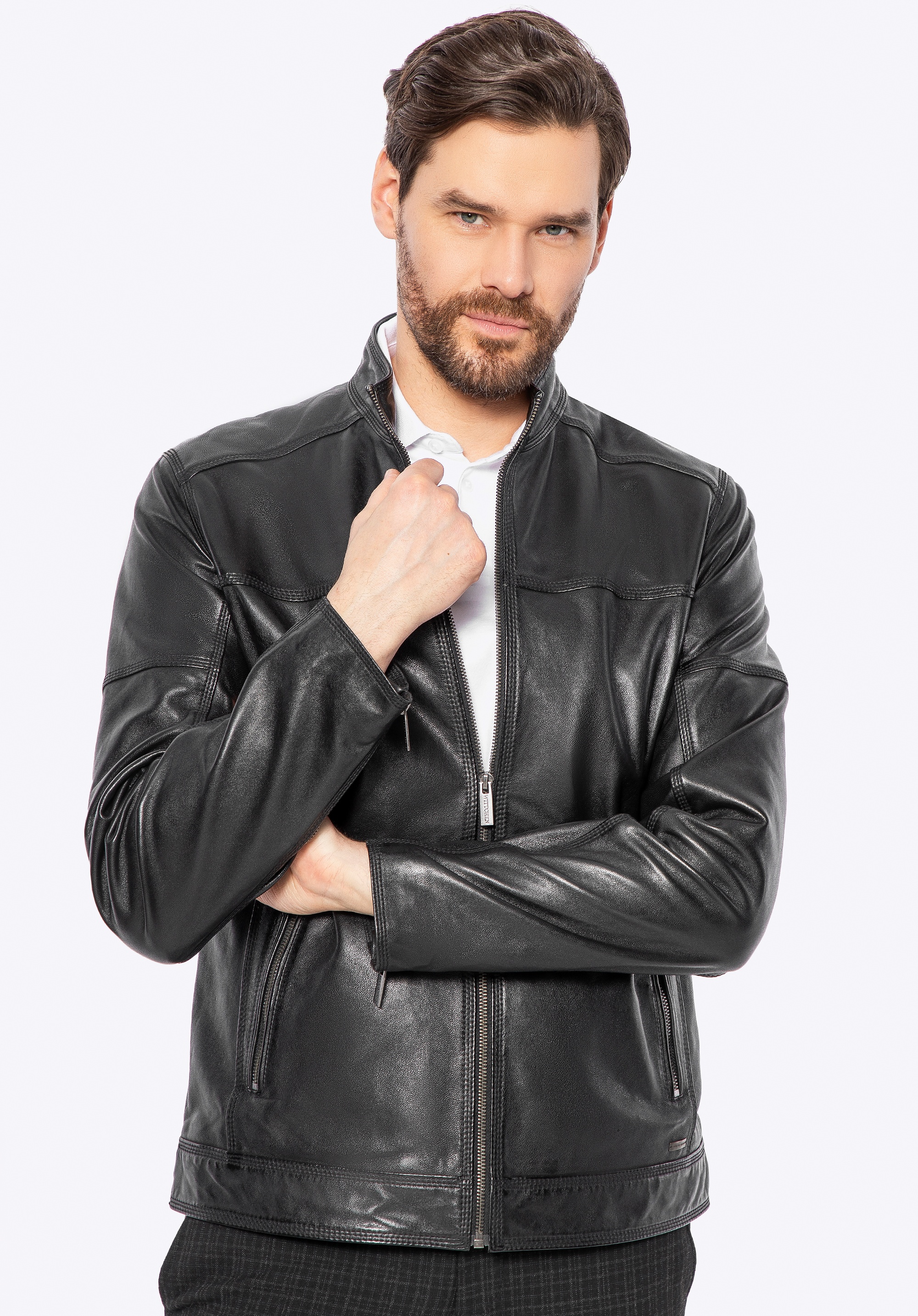 Męska kurtka biker ze skóry naturalnej czarna