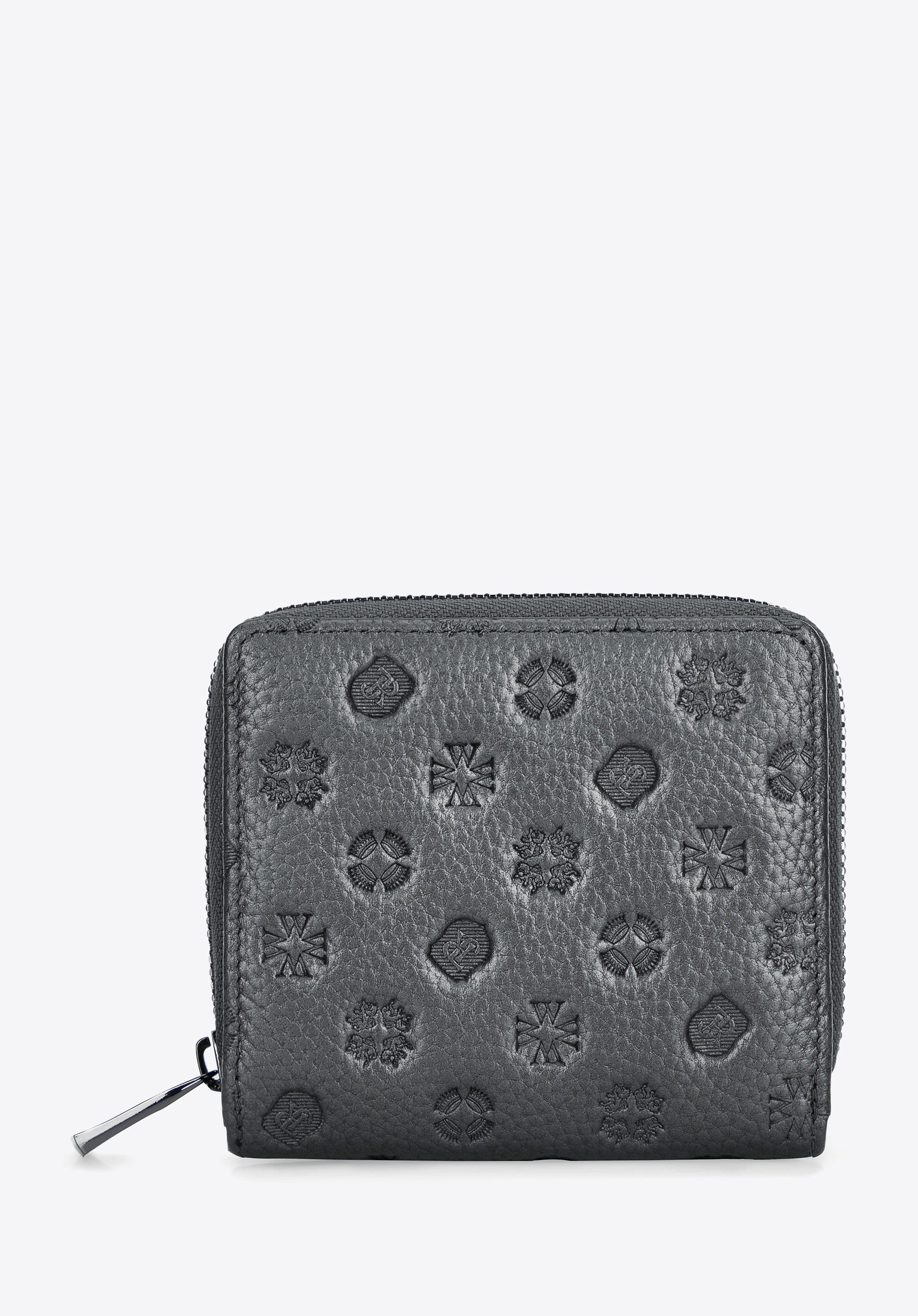 Damski portfel ze skóry z tłoczeniem srebrny