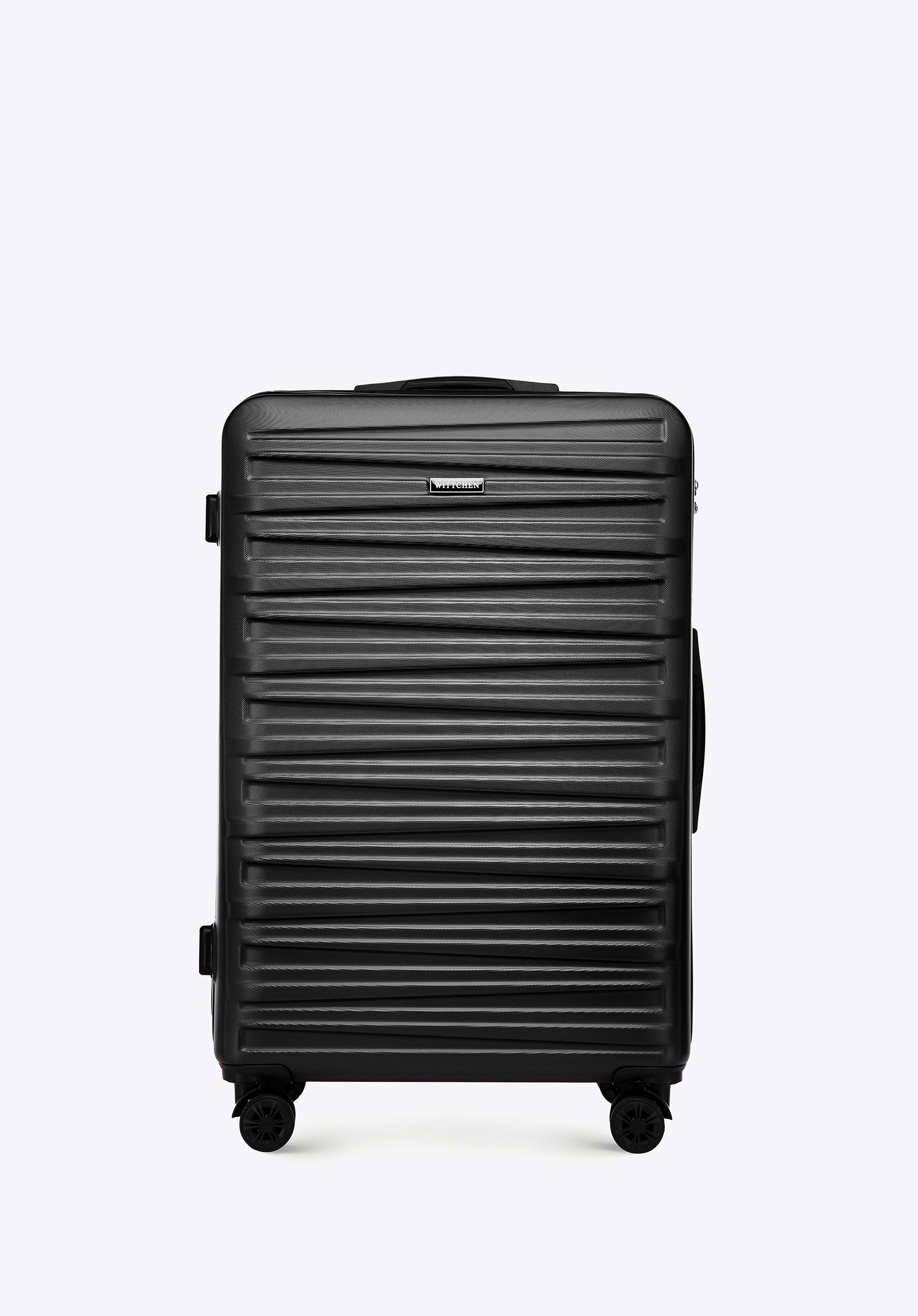 Duża walizka z ABS-u w poziome tłoczenie czarna