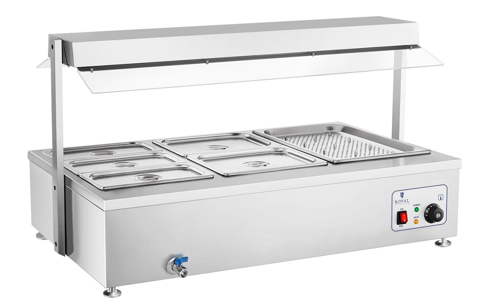 Duży bemar z kranikiem spustowym - 3xGN1/1 + 6 pojemników