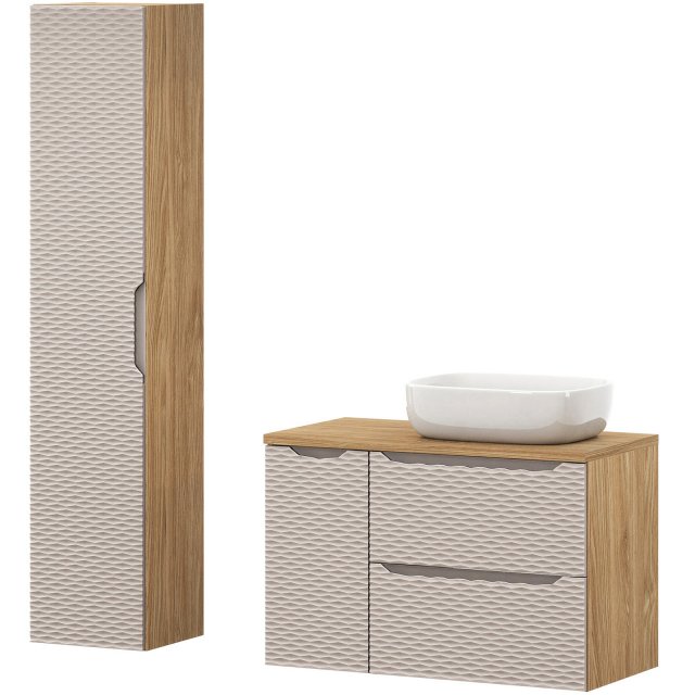 COMAD Zestaw mebli OCEAN BEIGE 2 szafki, blat 90 cm, umywalka SMILE,