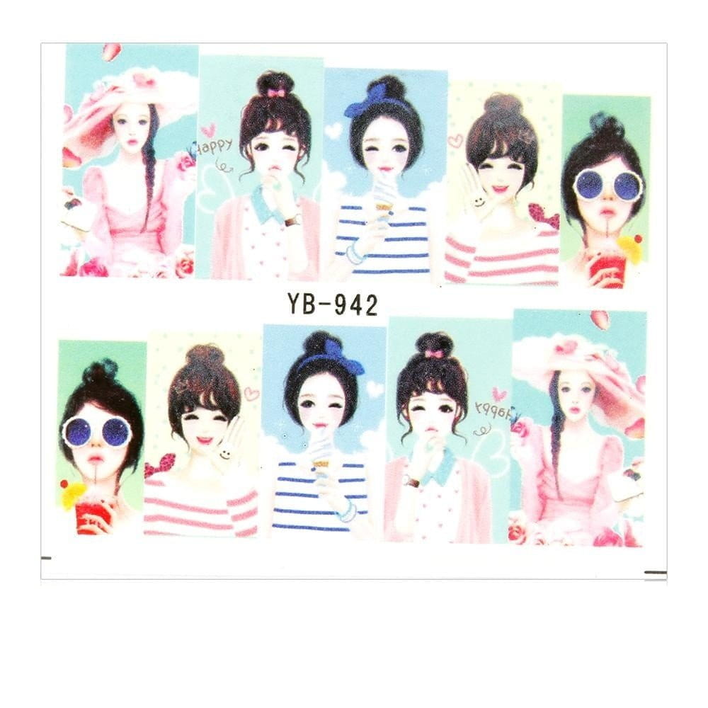 Naklejki wodne do paznokci arkusz 6,5 x 5,5 cm na 10 palców yb Nr 942