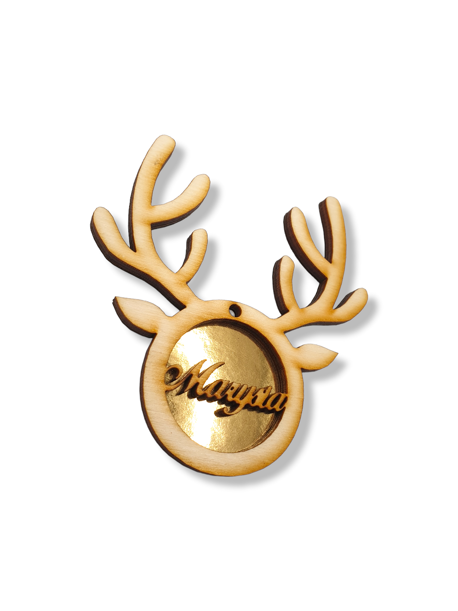 Bombka Imię - renifer na choinkę, Baza do makramy, Zakładka do książki, Złota zawieszka z Logiem Firmowym, ozdoba świąteczna prezent