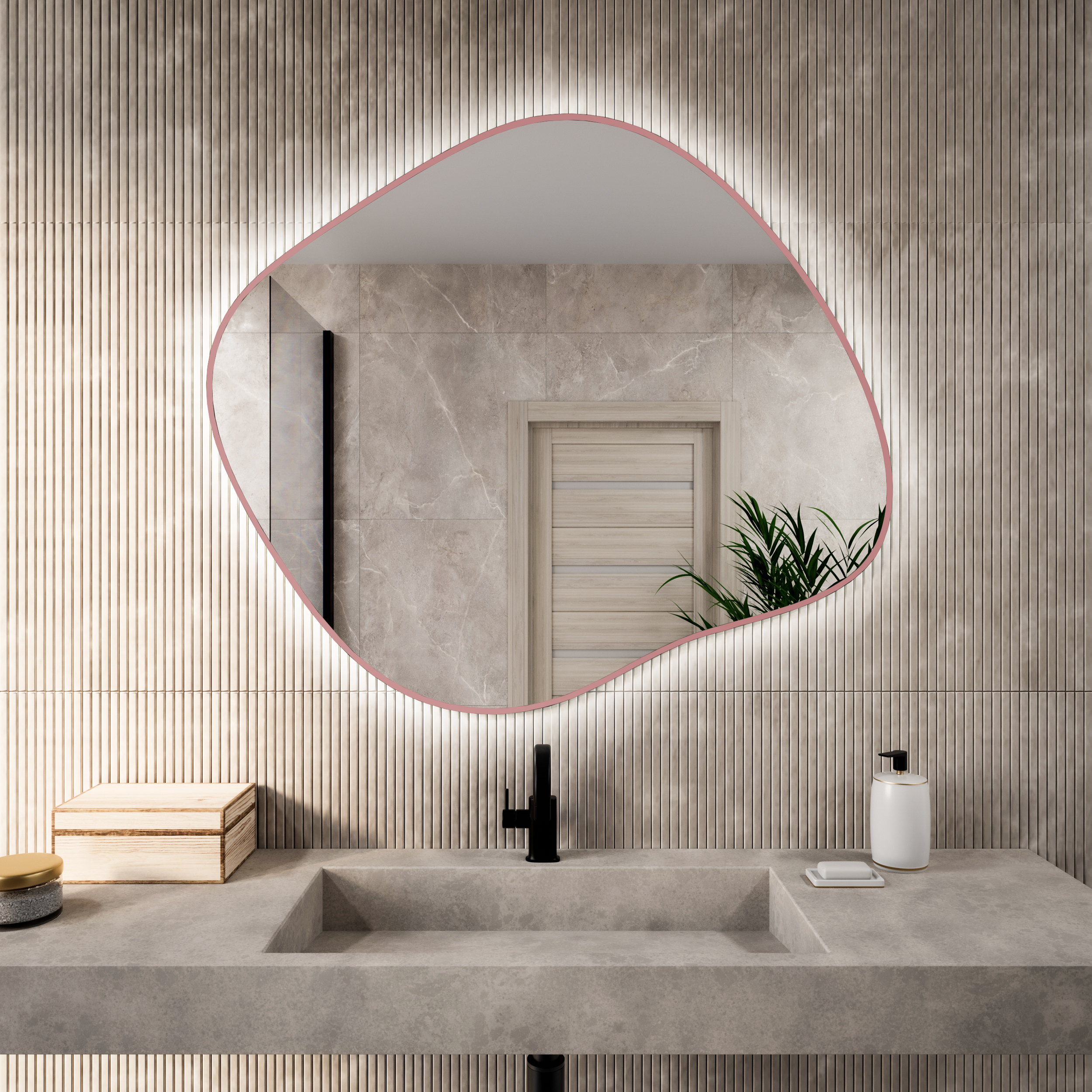 Darmowa Dostawa - Lustro 80x70 cm z oświetleniem różowy Baltica Design Bright Stain III 5904107932071