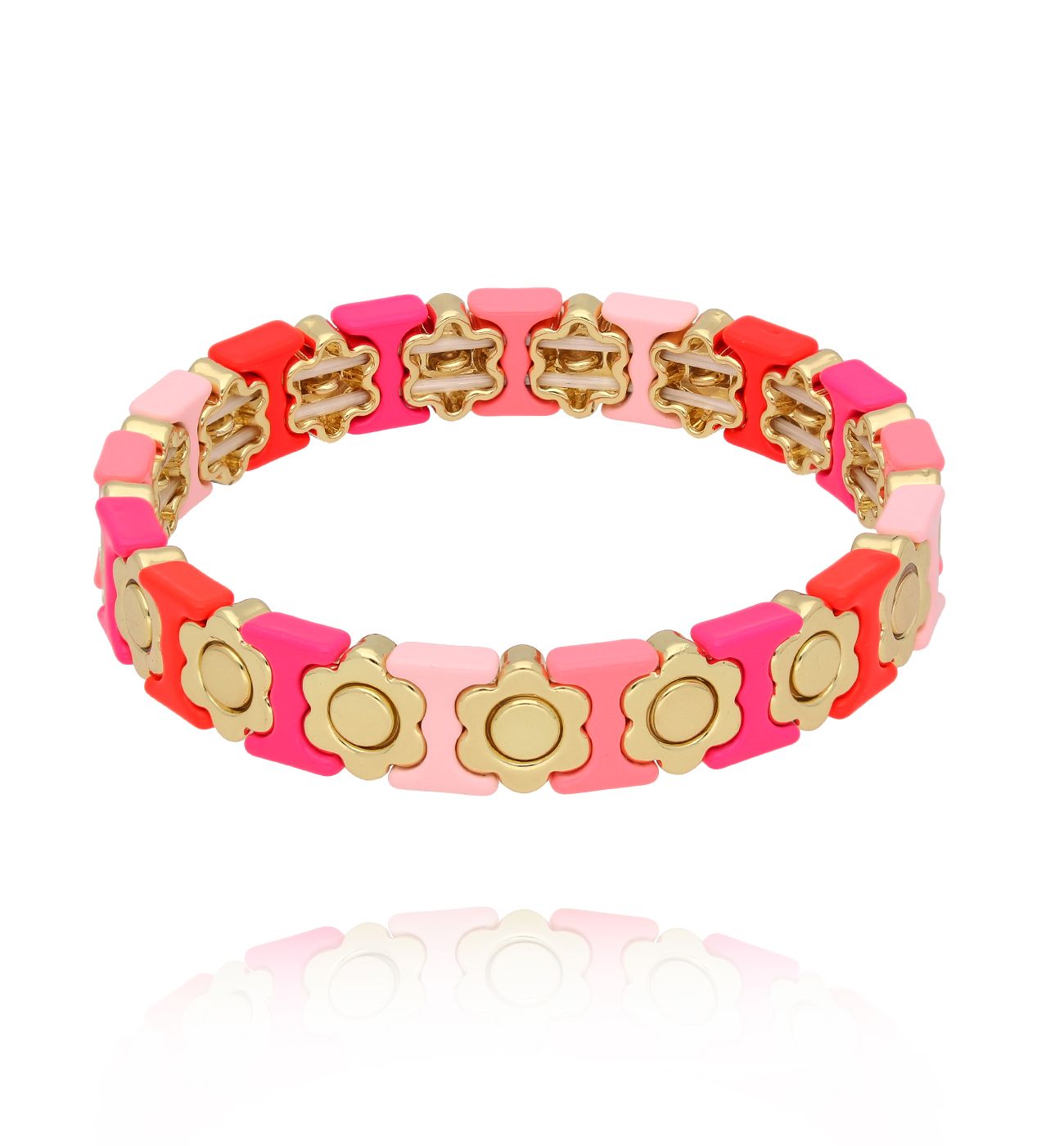 Bransoletka elastyczna z kolorowymi kwiatuszkami i złotymi akcentami BCR0042 - By Dziubeka