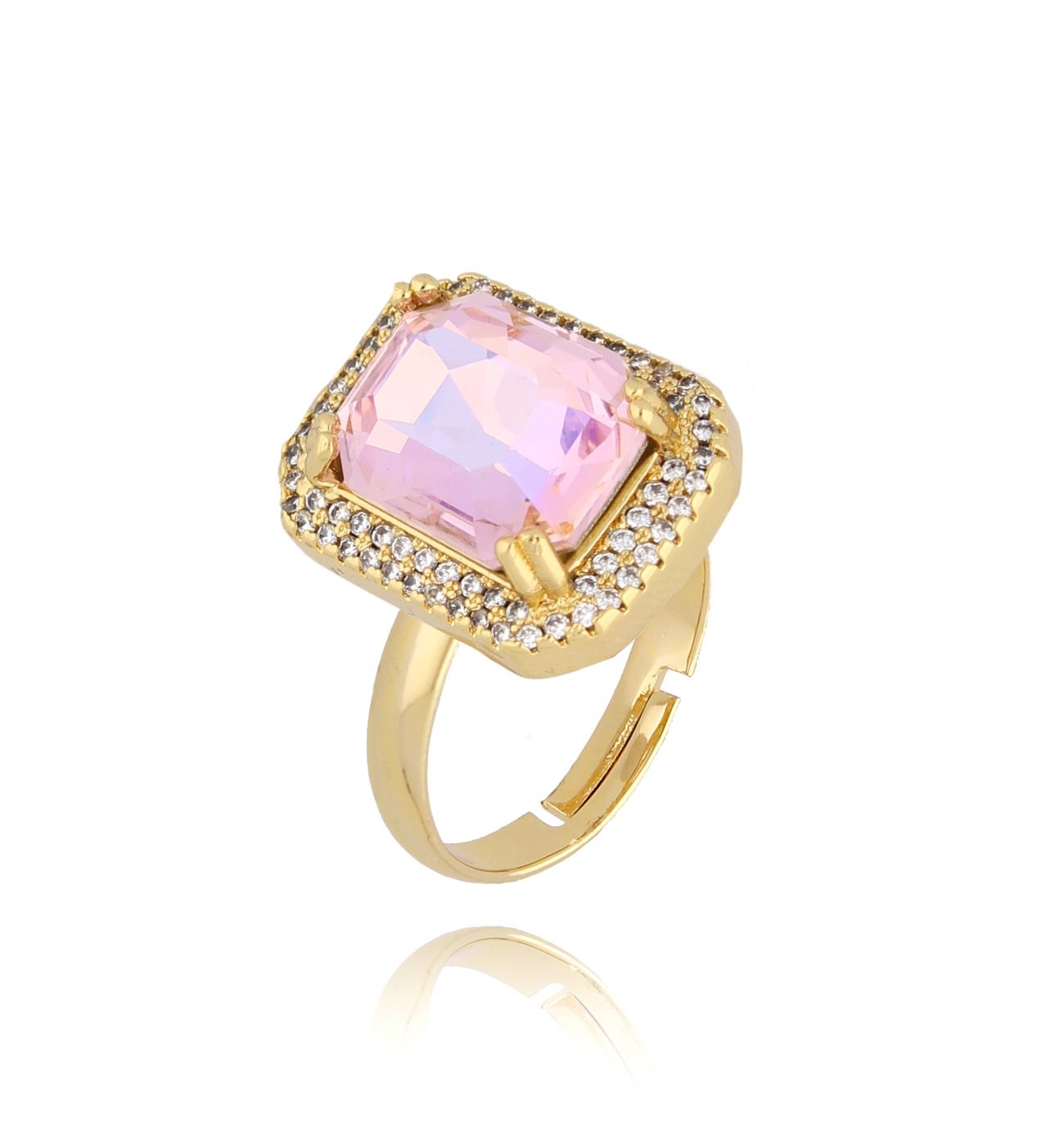 Pierścionek z różowym kryształkiem Majestic PSS0089