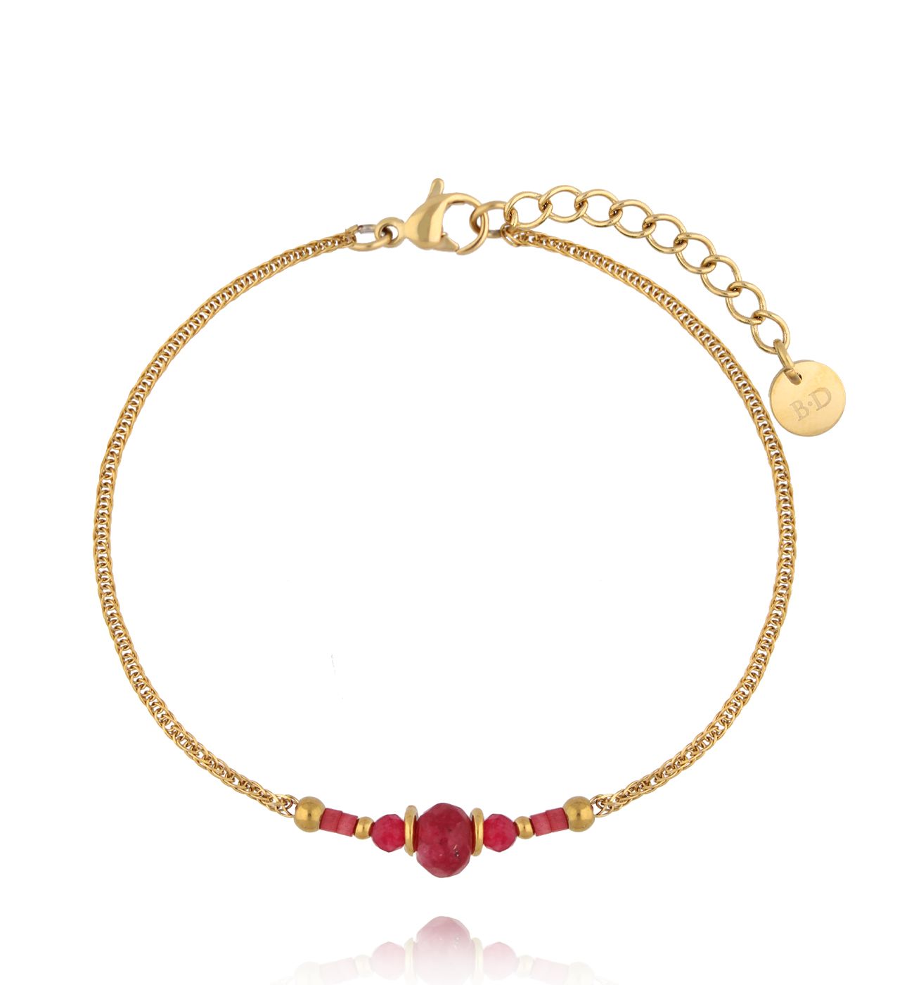 Bransoletka złota z czerwonym jadeitem - By Dziubeka