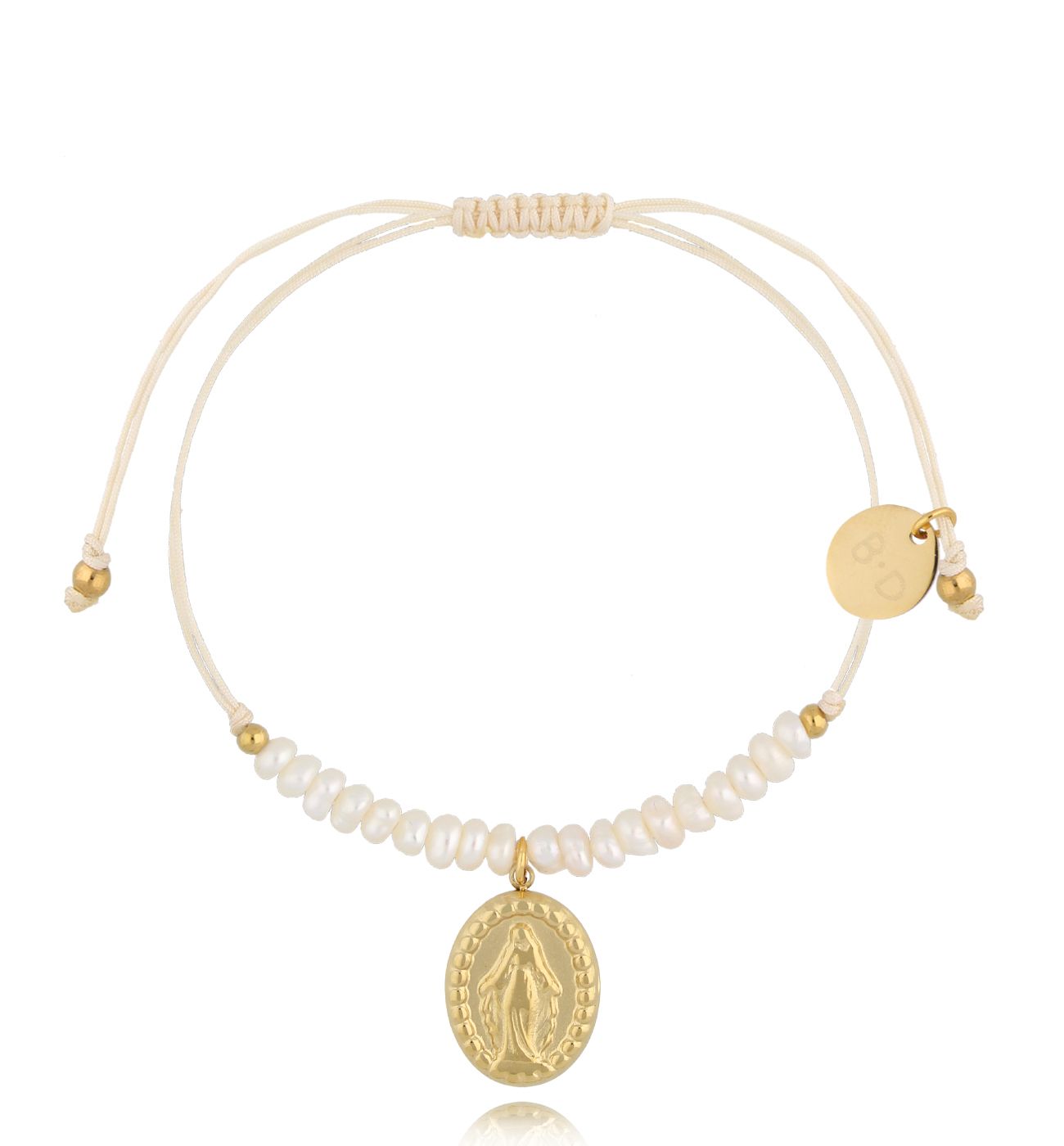 Bransoletka z perełkami i złotym medalikiem Feliz BMT0067