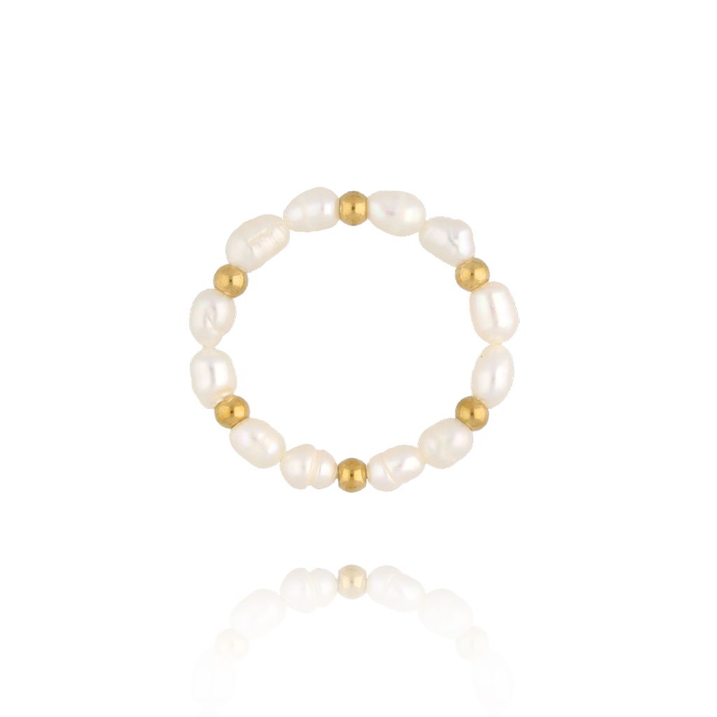 Pierścionek elastyczny z perłami złoty - By Dziubeka