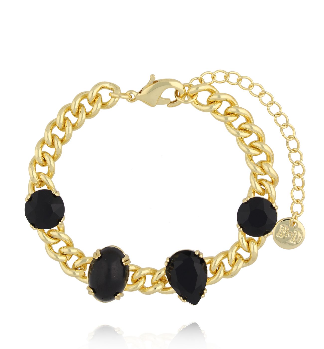 Bransoletka na złotym łańcuchu z czarnymi kamieniami BSS0268