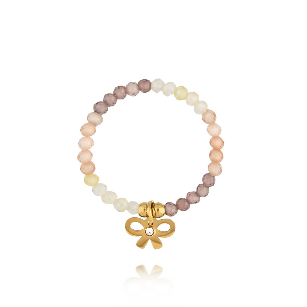 Pierścionek elastyczny z kokardką i cyrkoniami - By Dziubeka