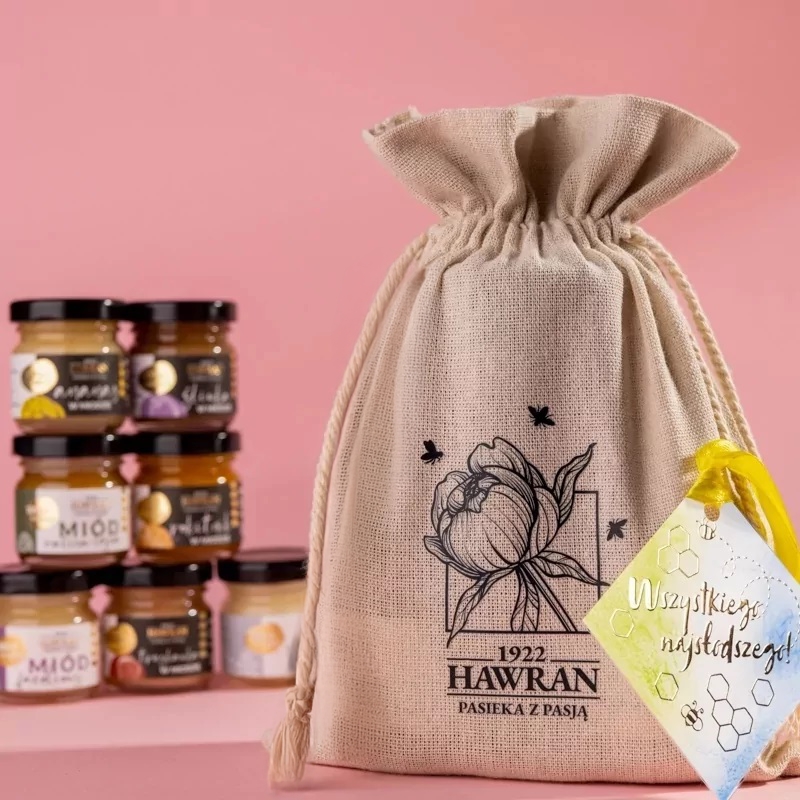 Miód x12 w worku lnianym - Pasieka z Pasją Hawran