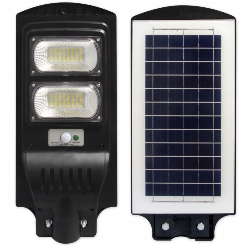 Lampa uliczna LED solarna MasterLED 100W IP65 zimna biel 6000K z czujnikiem PIR i pilotem czarna 1 szt.