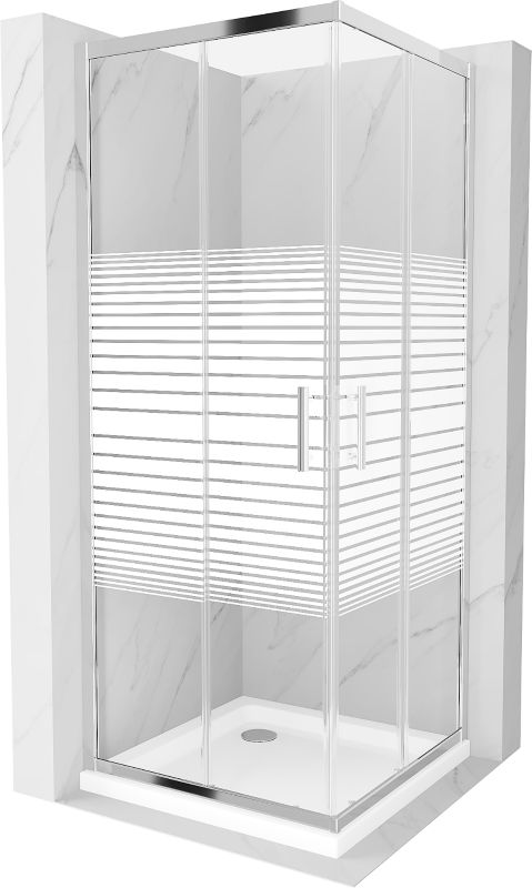 Kabina prysznicowa Mexen Rio kwadratowa 80 x 80 cm pasy chrom + brodzik Flat biały