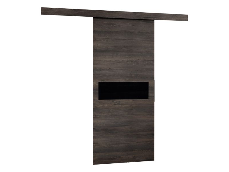 Drzwi przesuwne wewnętrzne MIRJAN 24 Malibu IV 90 + samodomykacz jesion ciemny + czarny lacobel 1 kpl.