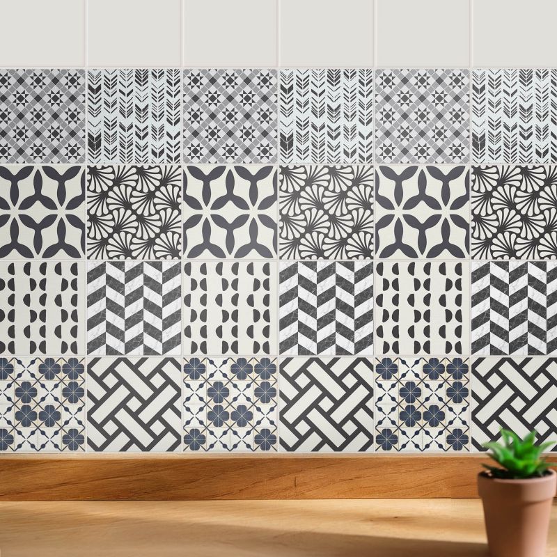 Naklejki na ścianę do kuchni Wallfluent 20x20 cm Graficzne motywy geometryczne odświeżenie kafelek 24 szt.