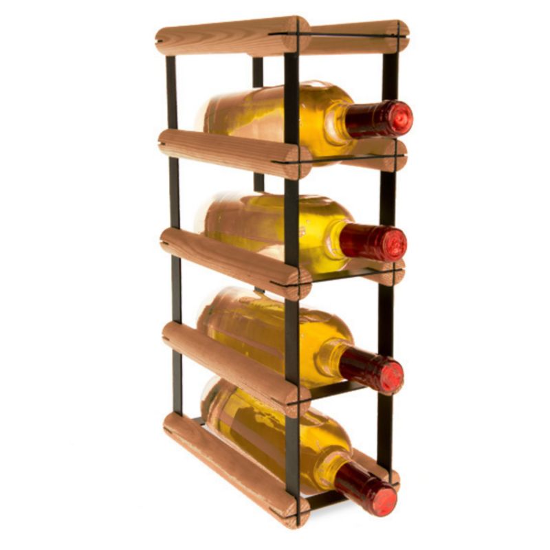 Stojak na wino MODO24 na butelki PET loftowy metalowy na 4 butelki czarny metal drewno brązowe 1 szt.