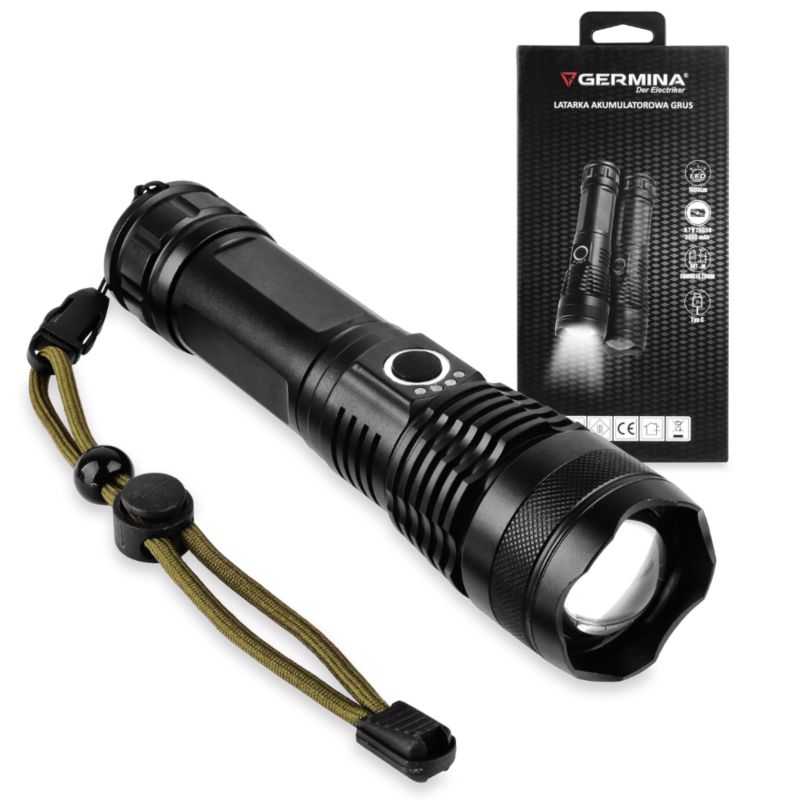 Latarka LED Germina akumulatorowa przenośna ZOOM 1000lm 4 tryby 1szt.